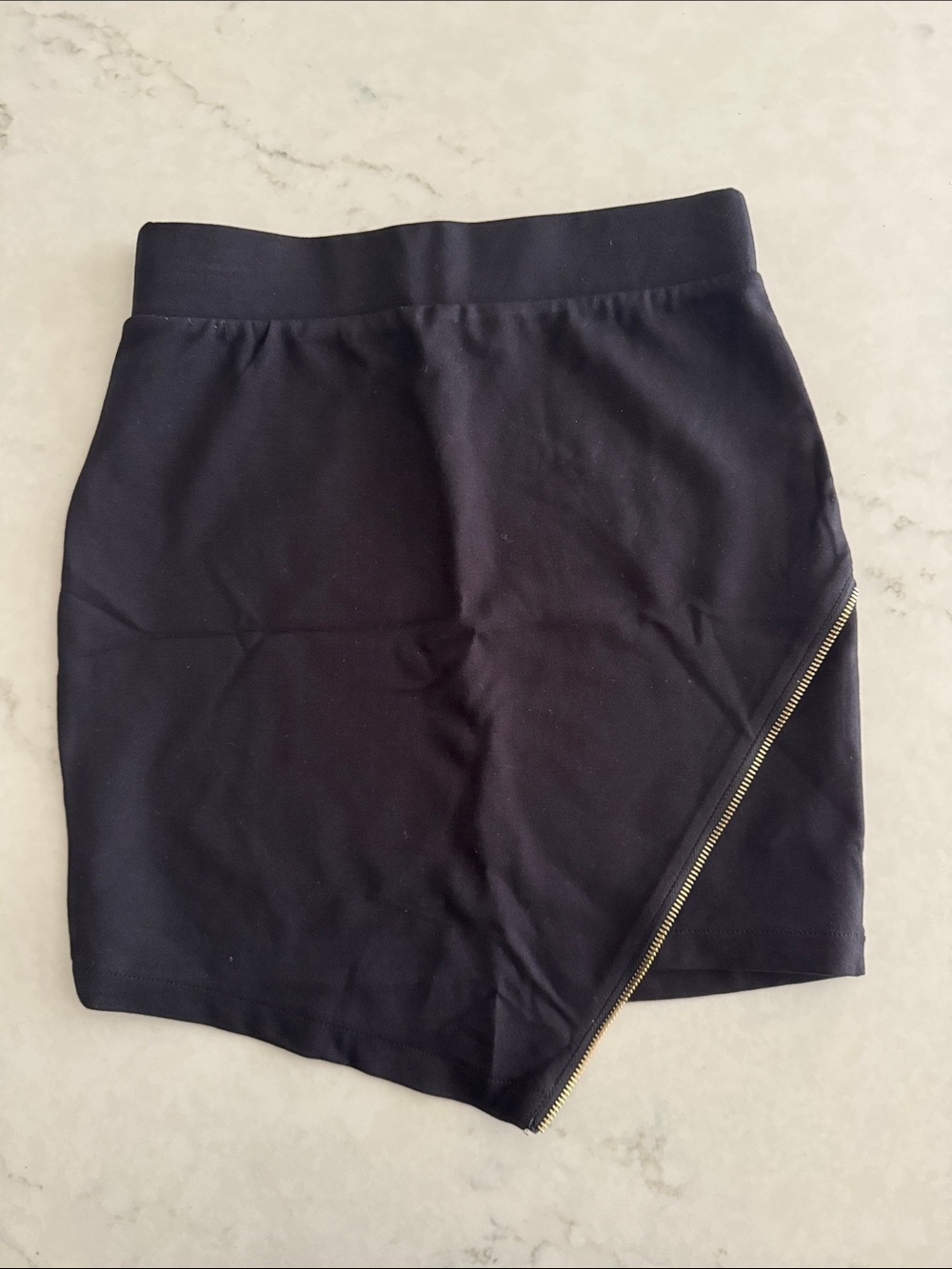 Black Asymmetric Zip Mini Skirt
